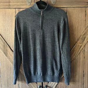 Moss 1851 Charcoal Merino Wool Zip-Neck Long Sleeve Sweater Size Medium